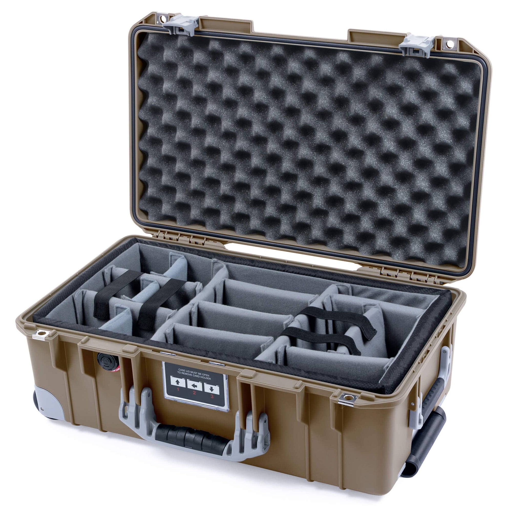 Pelican 1535 Air Case, Dark Desert Dirt with Silver Handles, Latches & Trolley Gray Padded Microfiber Dividers with Convoluted Lid Foam ColorCase 015350-0070-580-181-180