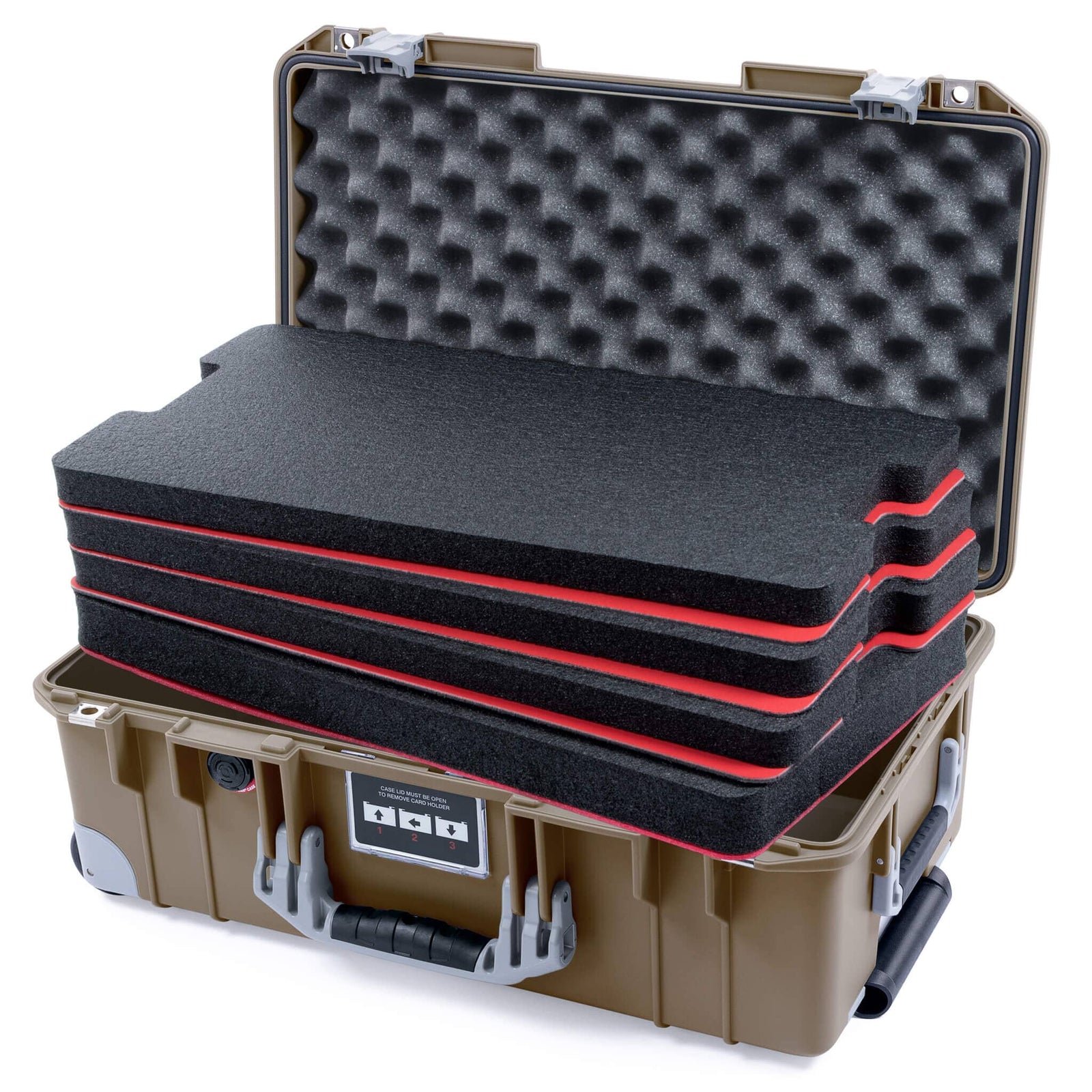 Pelican 1535 Air Case, Dark Desert Dirt with Silver Handles, Latches & Trolley Custom Tool Kit (4 Foam Inserts with Convoluted Lid Foam) ColorCase 015350-0060-580-181-180