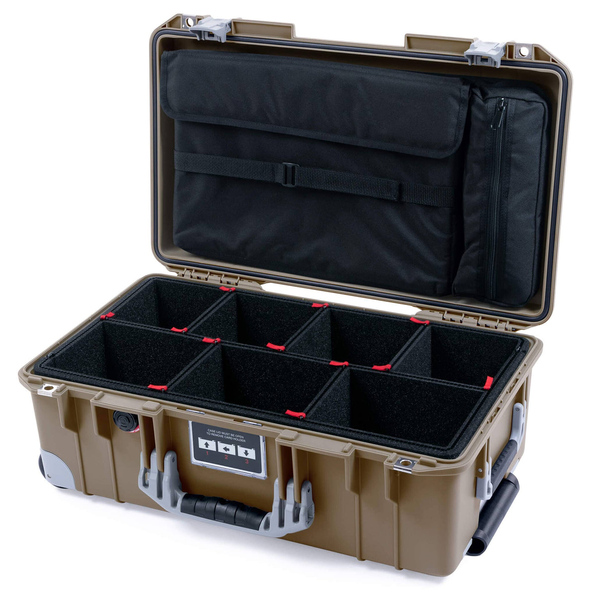 Pelican 1535 Air Case, Dark Desert Dirt with Silver Handles, Latches &amp; Trolley TrekPak Divider System with Computer Pouch ColorCase 015350-0220-580-181-180