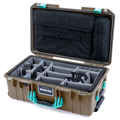 Pelican 1535 Air Case, Dark Desert Dirt with Teal Handles & Latches Gray Padded Microfiber Dividers with Computer Pouch ColorCase 015350-0270-580-591