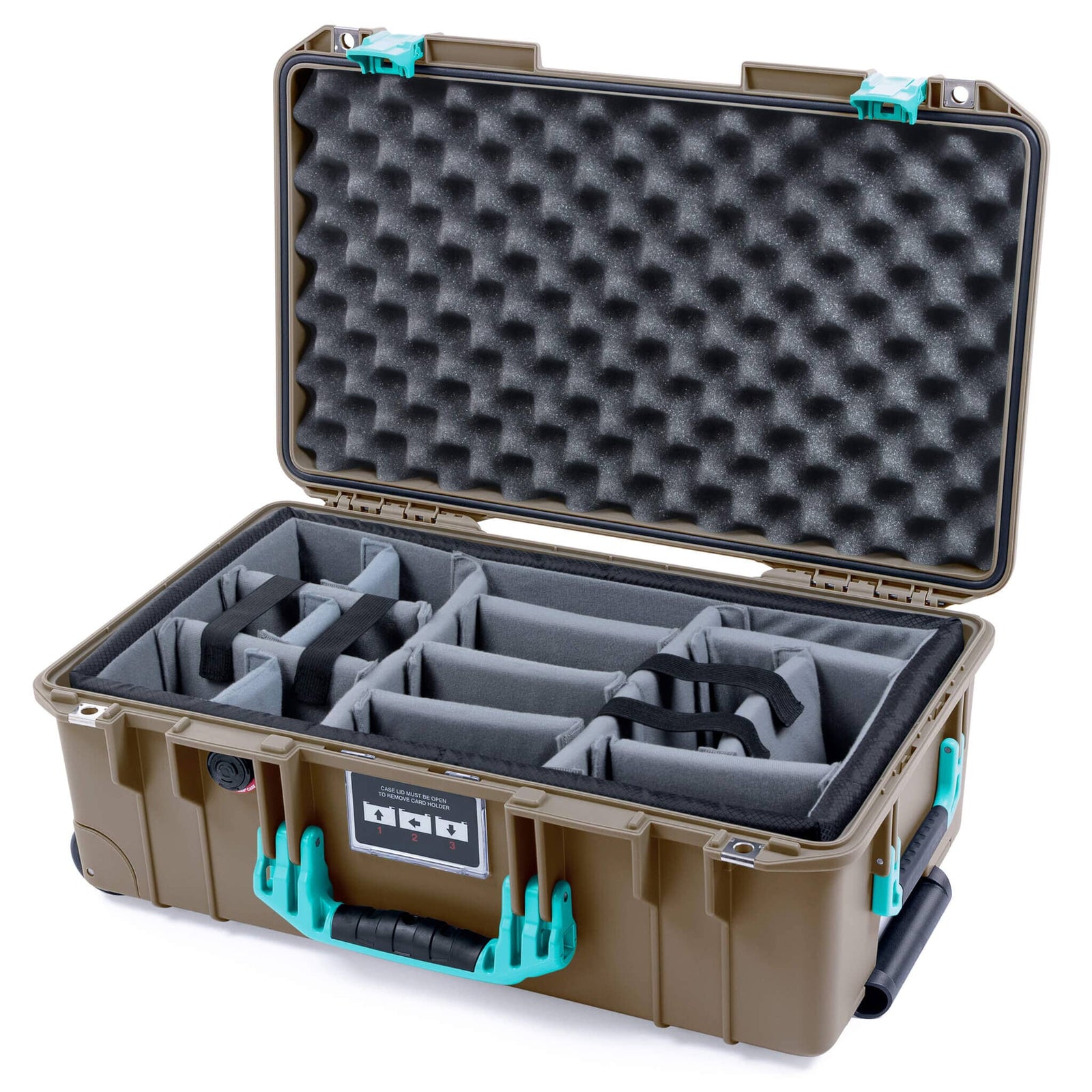 Pelican 1535 Air Case, Dark Desert Dirt with Teal Handles & Latches Gray Padded Microfiber Dividers with Convoluted Lid Foam ColorCase 015350-0070-580-591