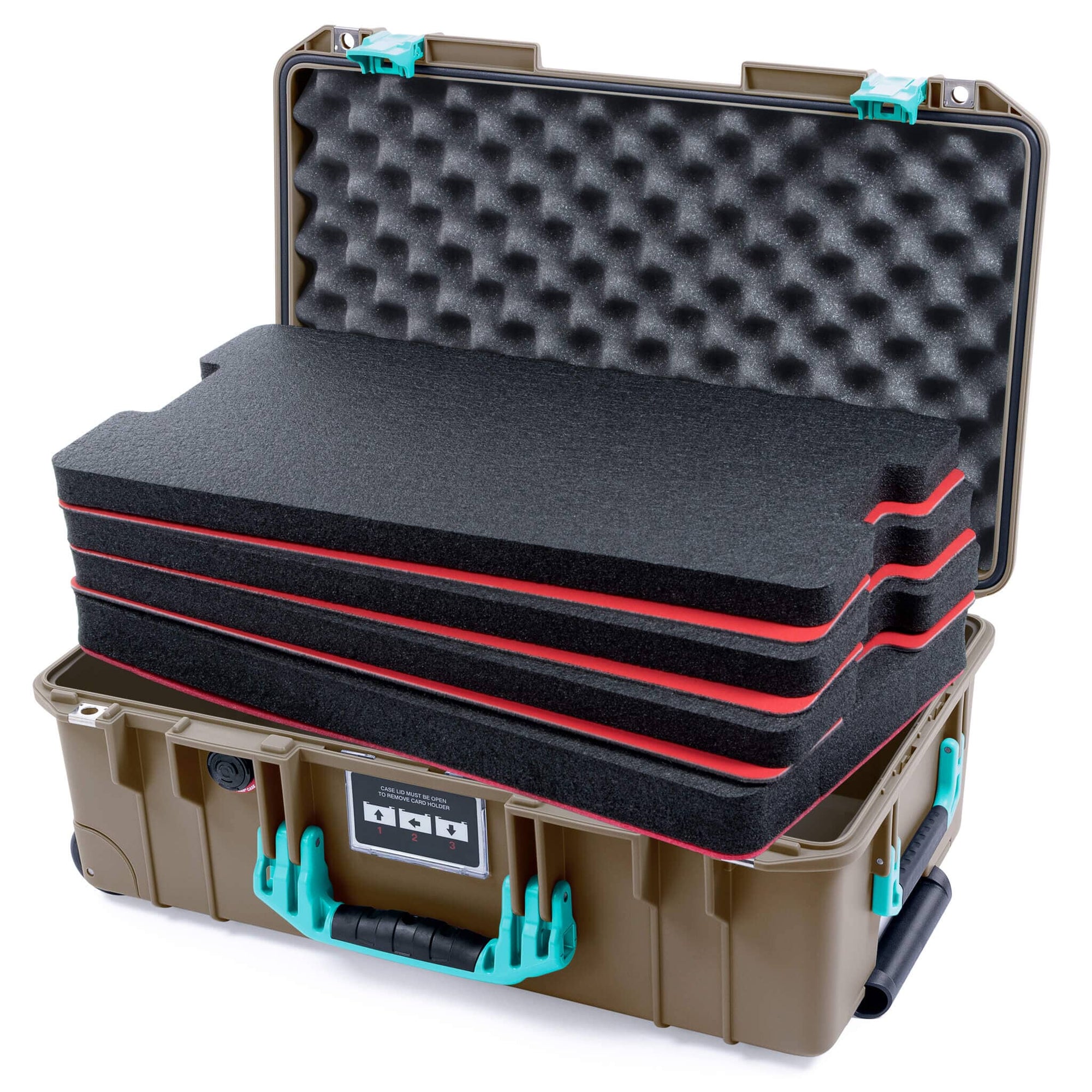 Pelican 1535 Air Case, Dark Desert Dirt with Teal Handles & Latches Custom Tool Kit (4 Foam Inserts with Convoluted Lid Foam) ColorCase 015350-0060-580-591