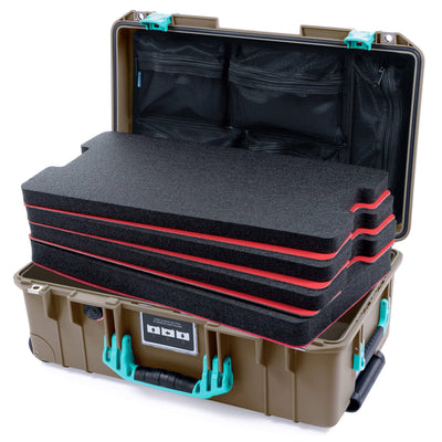 Pelican 1535 Air Case, Dark Desert Dirt with Teal Handles & Latches Custom Tool Kit (4 Foam Inserts with Mesh Lid Organizer) ColorCase 015350-0160-580-591