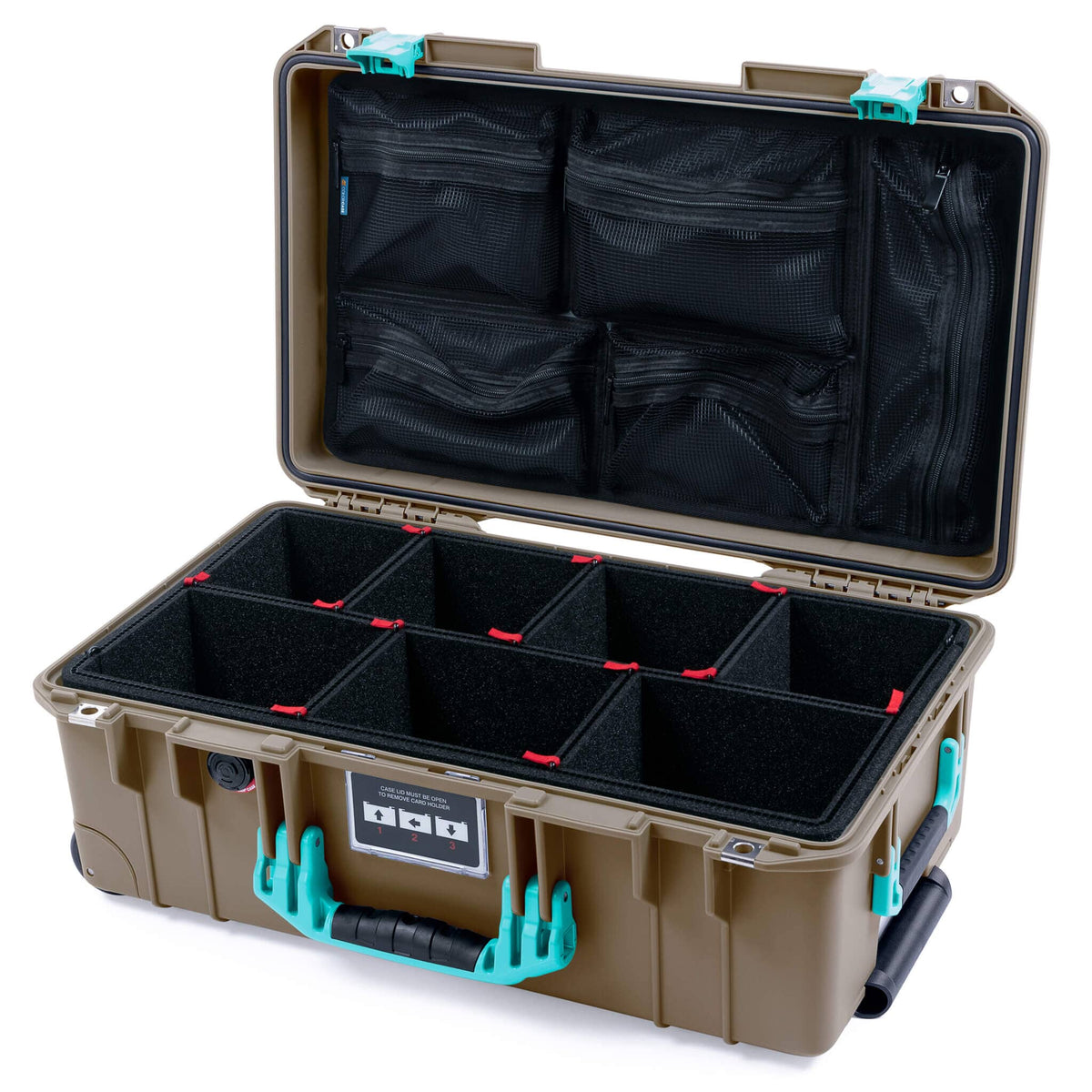 Pelican 1535 Air Case, Dark Desert Dirt with Teal Handles &amp; Latches TrekPak Divider System with Mesh Lid Organizer ColorCase 015350-0120-580-591
