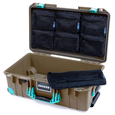 Pelican 1535 Air Case, Dark Desert Dirt with Teal Handles, Latches & Trolley 7-Piece Removable Mesh Pouches Only ColorCase 015350-0700-580-591-590