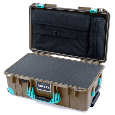 Pelican 1535 Air Case, Dark Desert Dirt with Teal Handles, Latches & Trolley Pick & Pluck Foam with Computer Pouch ColorCase 015350-0201-580-591-590