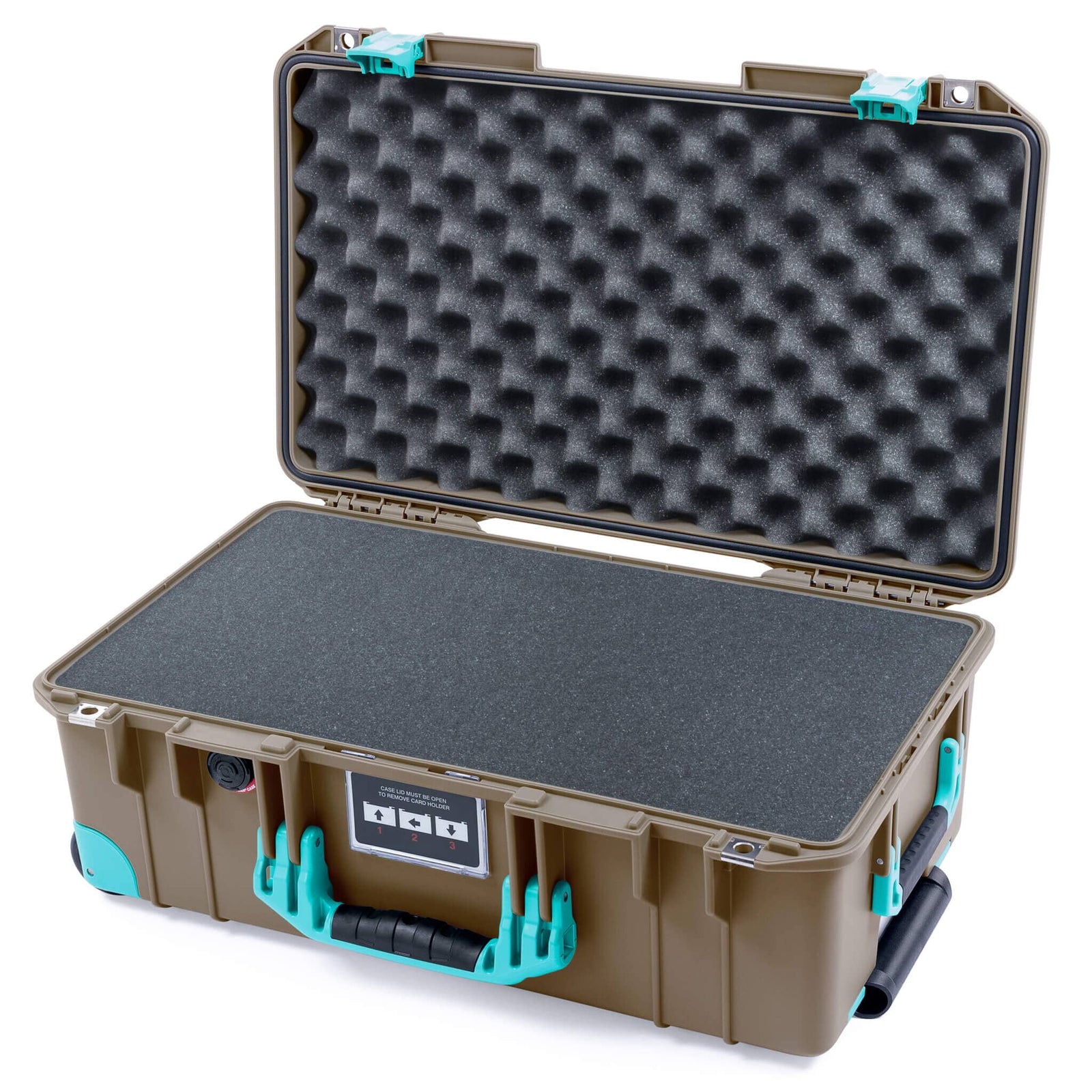 Pelican 1535 Air Case, Dark Desert Dirt with Teal Handles, Latches & Trolley Pick & Pluck Foam with Convoluted Lid Foam ColorCase 015350-0001-580-591-590