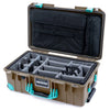 Pelican 1535 Air Case, Dark Desert Dirt with Teal Handles, Latches & Trolley Gray Padded Microfiber Dividers with Computer Pouch ColorCase 015350-0270-580-591-590
