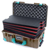 Pelican 1535 Air Case, Dark Desert Dirt with Teal Handles, Latches & Trolley Custom Tool Kit (4 Foam Inserts with Convoluted Lid Foam) ColorCase 015350-0060-580-591-590