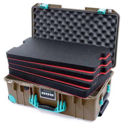 Pelican 1535 Air Case, Dark Desert Dirt with Teal Handles, Latches & Trolley Custom Tool Kit (4 Foam Inserts with Convoluted Lid Foam) ColorCase 015350-0060-580-591-590