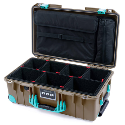 Pelican 1535 Air Case, Dark Desert Dirt with Teal Handles, Latches & Trolley TrekPak Divider System with Computer Pouch ColorCase 015350-0220-580-591-590