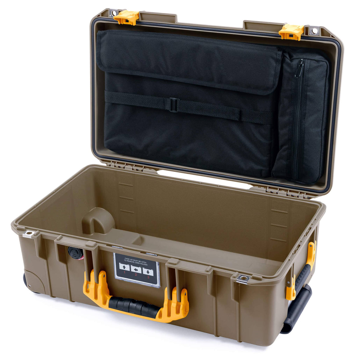 Pelican 1535 Air Case, Dark Desert Dirt with Yellow Handles &amp; Latches Laptop Computer Lid Pouch Only ColorCase 015350-0200-580-241
