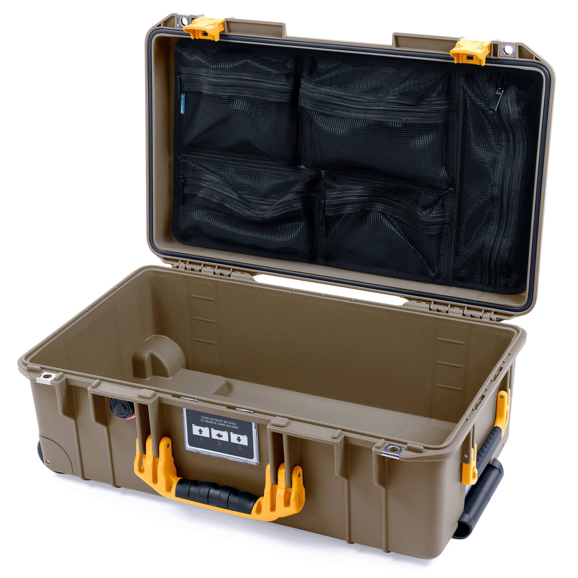Pelican 1535 Air Case, Dark Desert Dirt with Yellow Handles & Latches Mesh Lid Organizer Only ColorCase 015350-0100-580-241