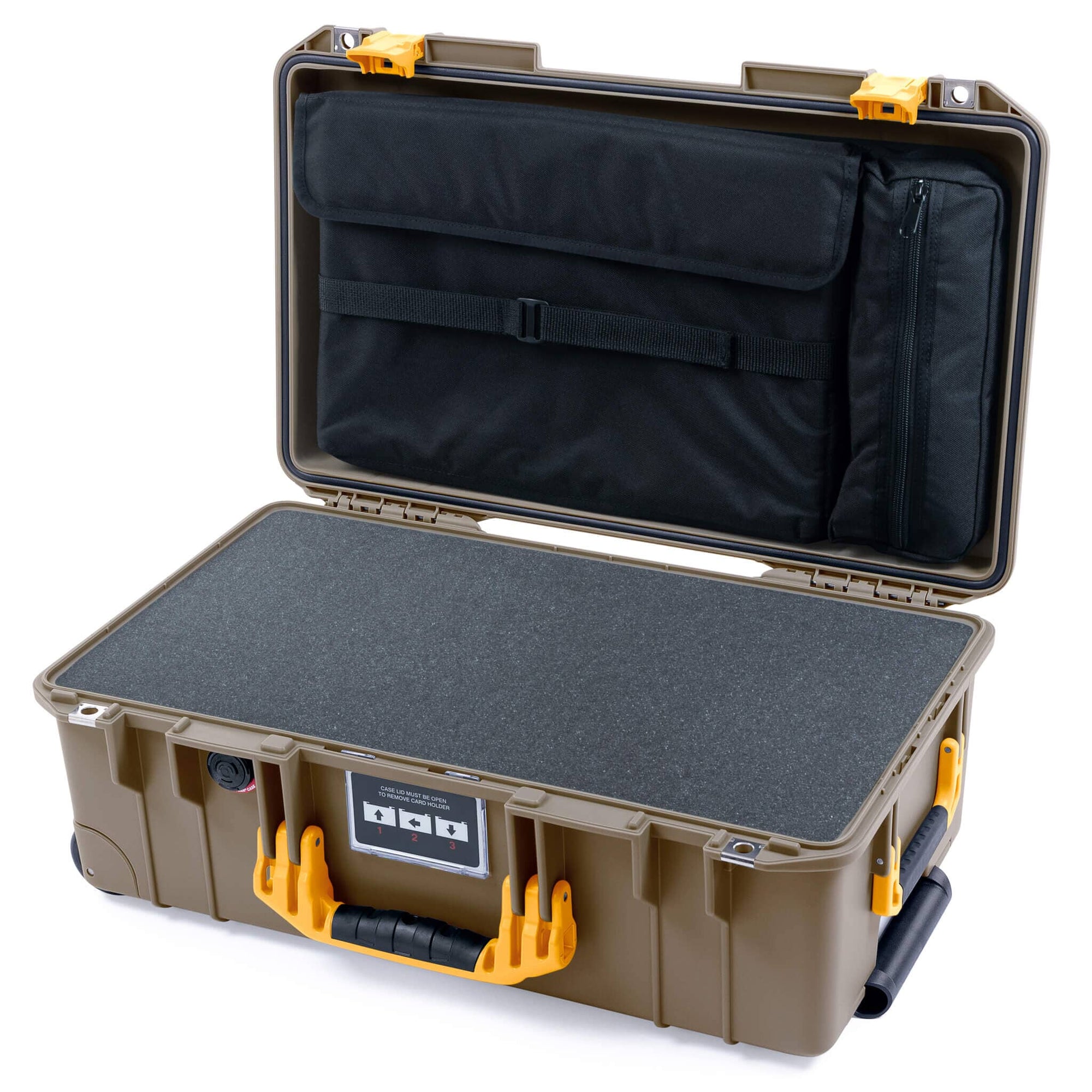 Pelican 1535 Air Case, Dark Desert Dirt with Yellow Handles & Latches Pick & Pluck Foam with Computer Pouch ColorCase 015350-0201-580-241
