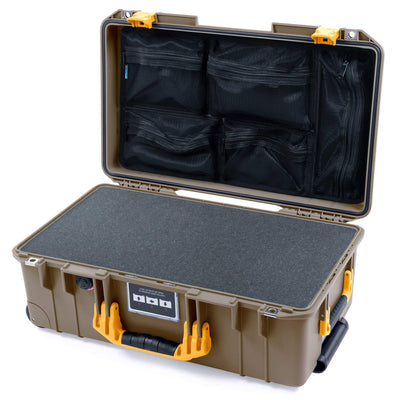 Pelican 1535 Air Case, Dark Desert Dirt with Yellow Handles & Latches Pick & Pluck Foam with Mesh Lid Organizer ColorCase 015350-0101-580-241