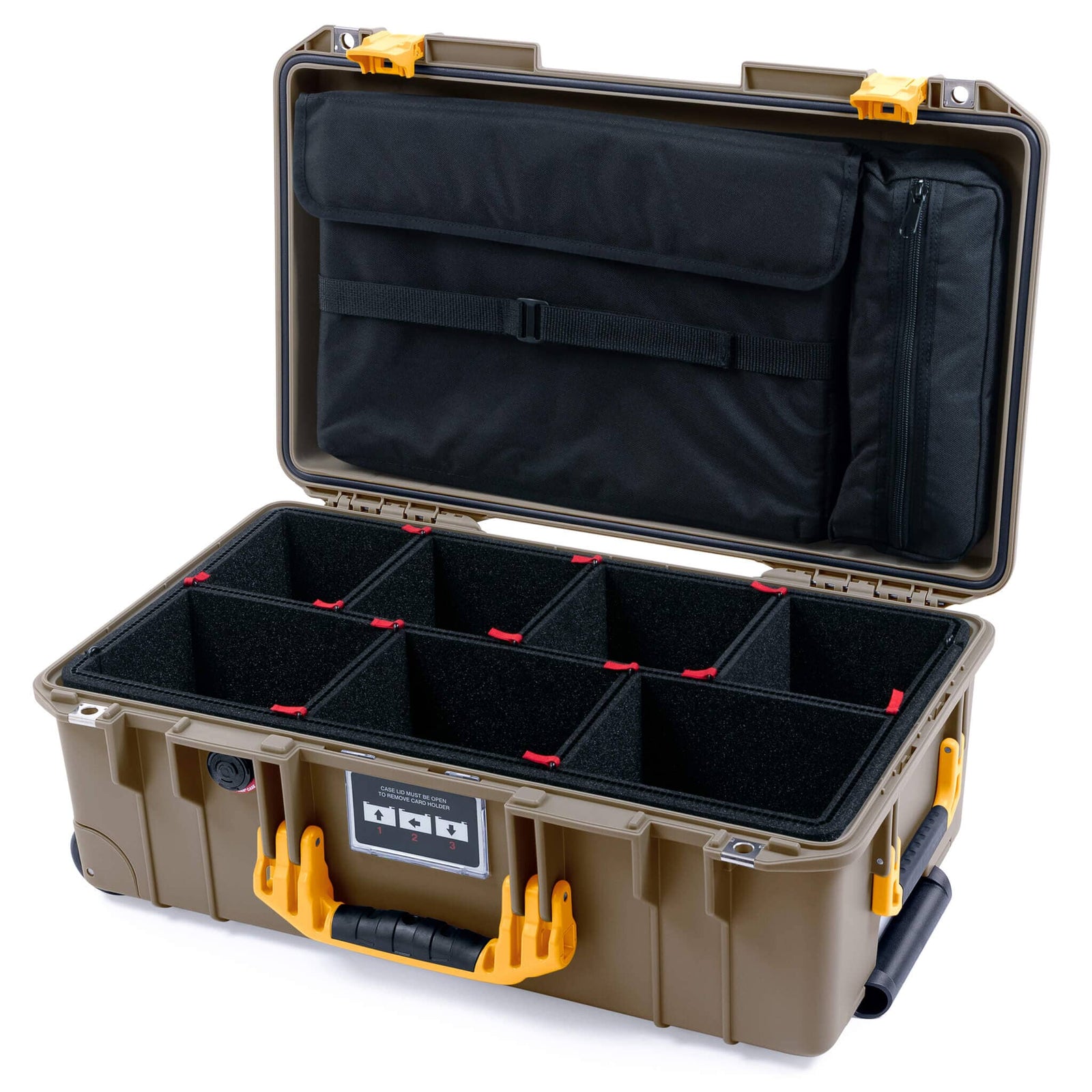 Pelican 1535 Air Case, Dark Desert Dirt with Yellow Handles & Latches TrekPak Divider System with Computer Pouch ColorCase 015350-0220-580-241