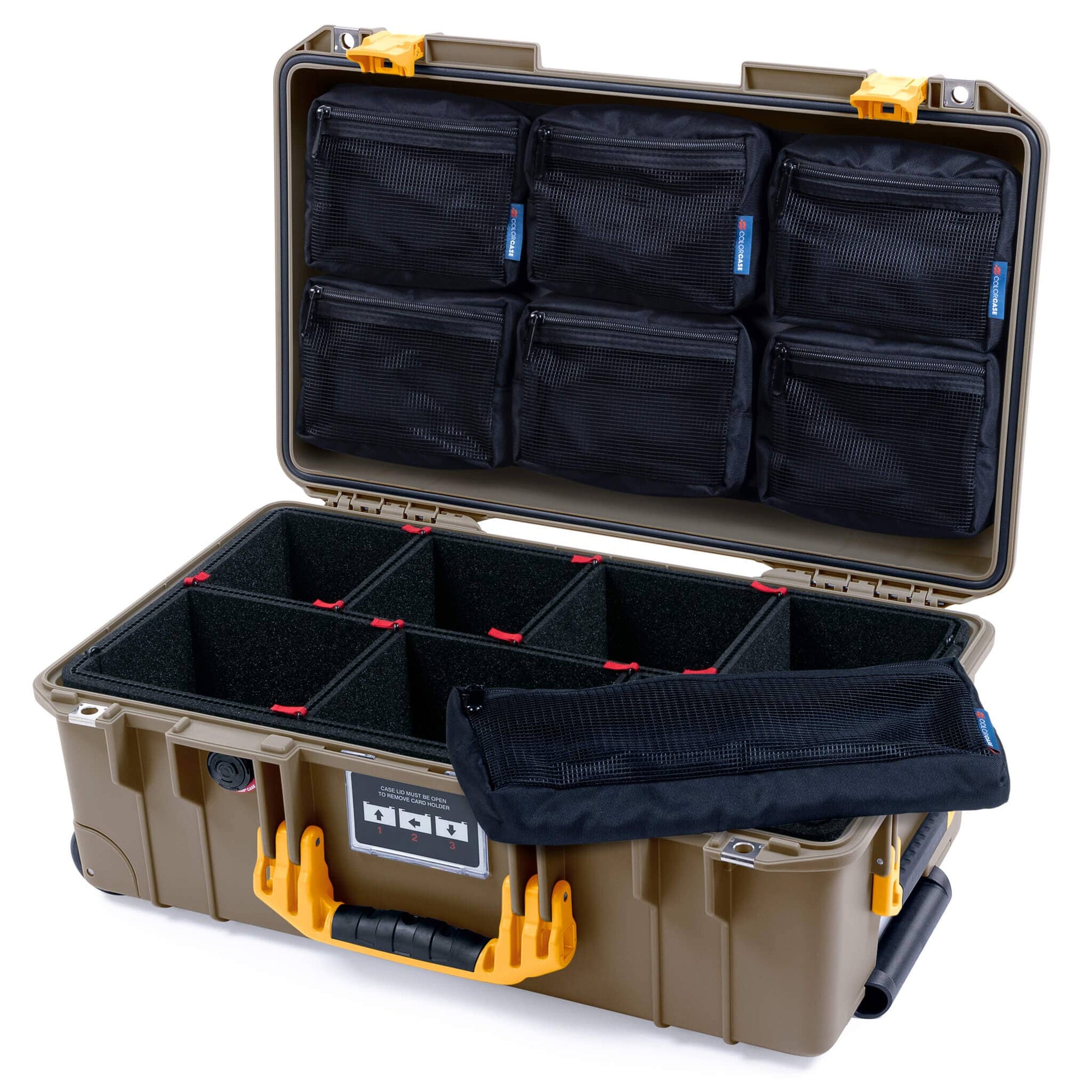 Pelican 1535 Air Case, Dark Desert Dirt with Yellow Handles & Latches TrekPak Divider System with 7-Piece Removable Mesh Pouches ColorCase 015350-0720-580-241