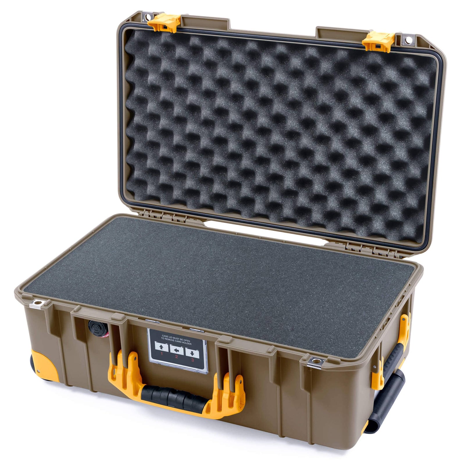 Pelican 1535 Air Case, Dark Desert Dirt with Yellow Handles, Latches & Trolley Pick & Pluck Foam with Convoluted Lid Foam ColorCase 015350-0001-580-241-240
