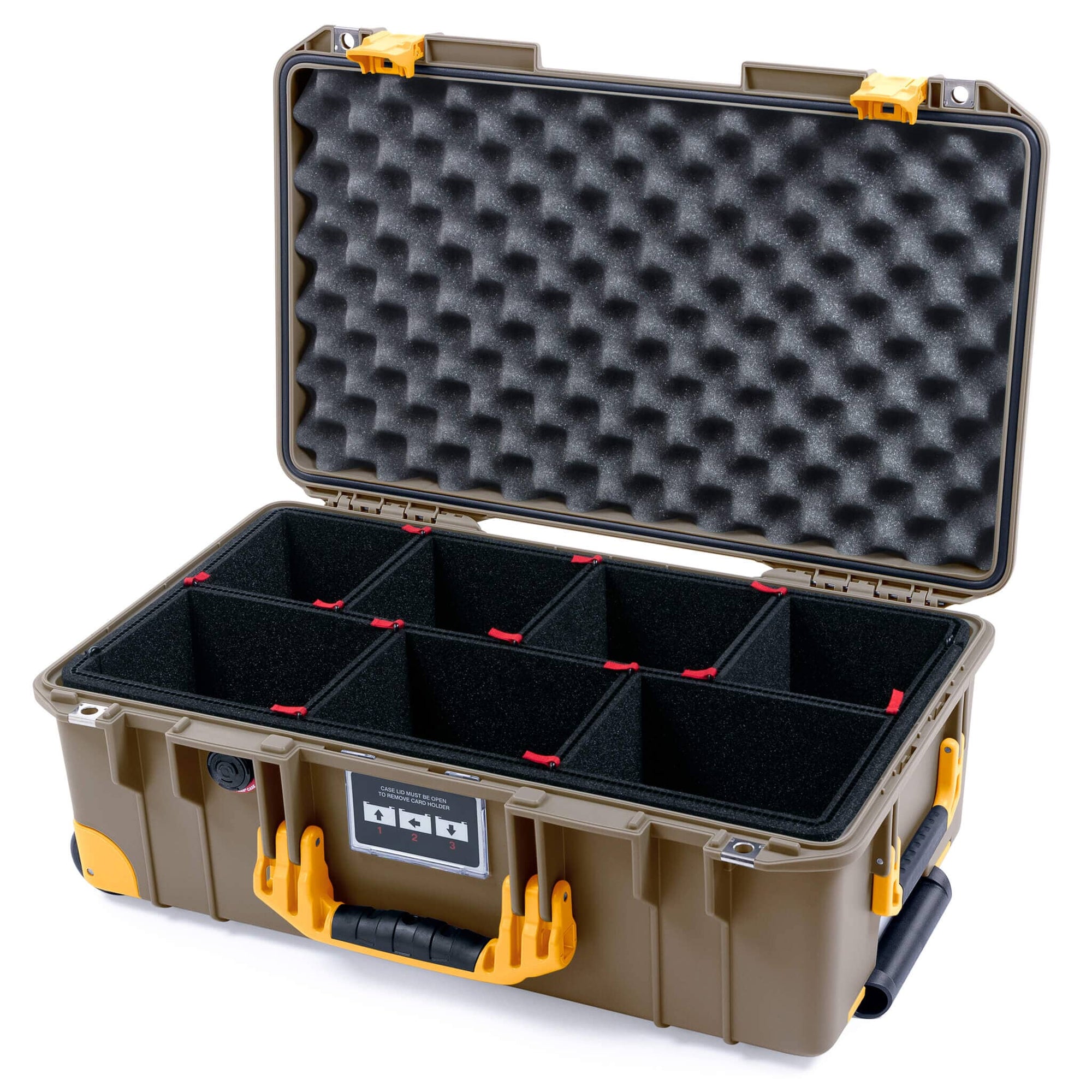 Pelican 1535 Air Case, Dark Desert Dirt with Yellow Handles, Latches & Trolley TrekPak Divider System with Convoluted Lid Foam ColorCase 015350-0020-580-241-240