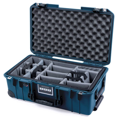 Pelican 1535 Air Case, Deep Pacific with Black Handles & Push-Button Latches Gray Padded Microfiber Dividers with Convolute Lid Foam ColorCase 015350-0070-550-111