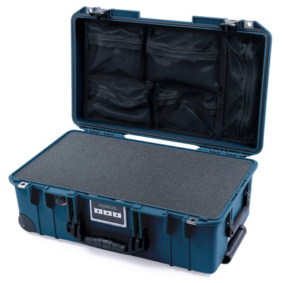 Pelican 1535 Air Case, Deep Pacific with Black Handles & TSA Locking Latches Pick & Pluck Foam with Mesh Lid Organizer ColorCase 015350-0101-550-L10