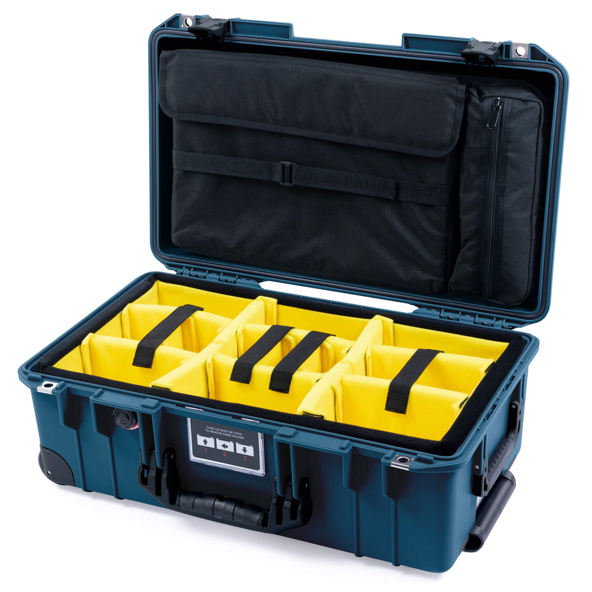 Pelican 1535 Air Case, Deep Pacific with Black Handles &amp; Push-Button Latches Yellow Padded Microfiber Dividers with Computer Pouch ColorCase 015350-0210-550-111