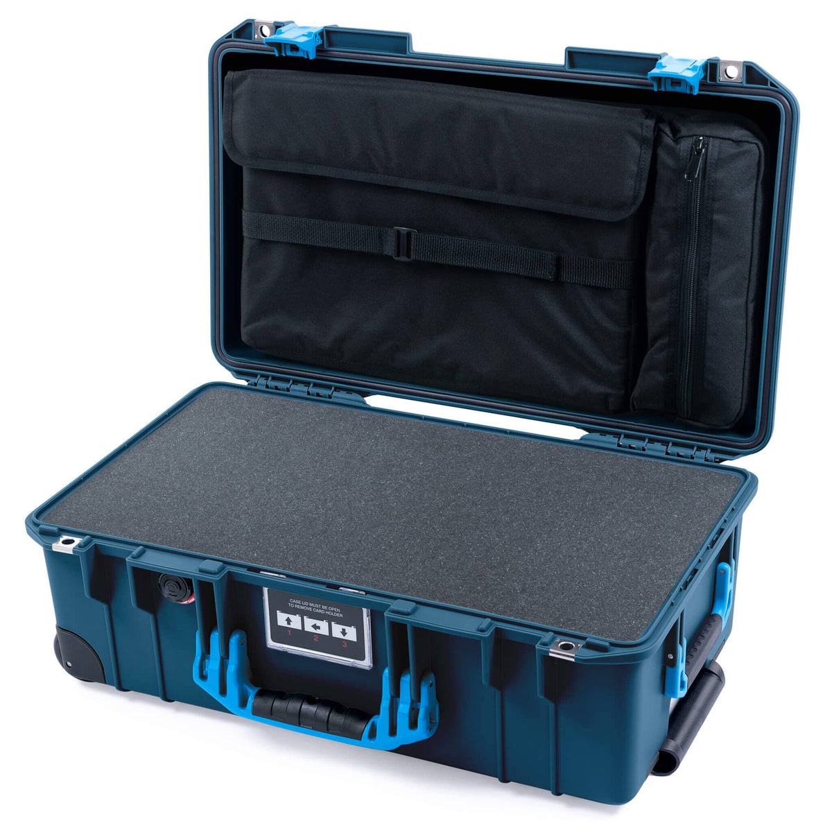 Pelican 1535 Air Case, Deep Pacific with Blue Handles &amp; Push-Button Latches Pick &amp; Pluck Foam with Computer Pouch ColorCase 015350-0201-550-120