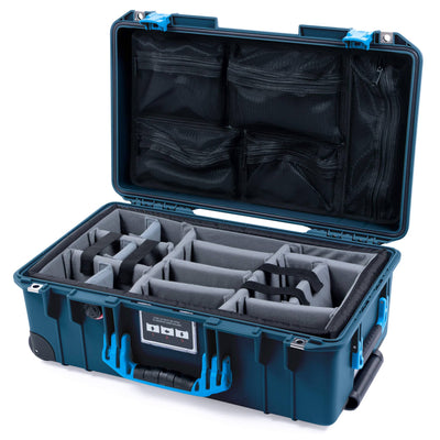Pelican 1535 Air Case, Deep Pacific with Blue Handles & Push-Button Latches Gray Padded Microfiber Dividers with Mesh Lid Organizer ColorCase 015350-0170-550-120