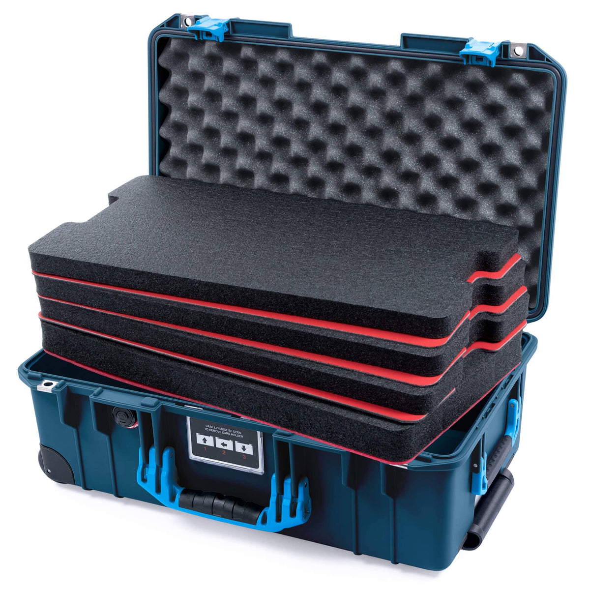 Pelican 1535 Air Case, Deep Pacific with Blue Handles &amp; Push-Button Latches Custom Tool Kit (4 Foam Inserts with Convolute Lid Foam) ColorCase 015350-0060-550-120
