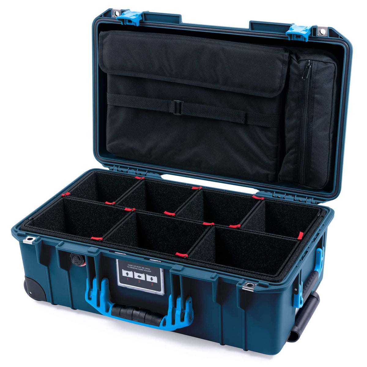 Pelican 1535 Air Case, Deep Pacific with Blue Handles &amp; Push-Button Latches TrekPak Divider System with Computer Pouch ColorCase 015350-0220-550-120