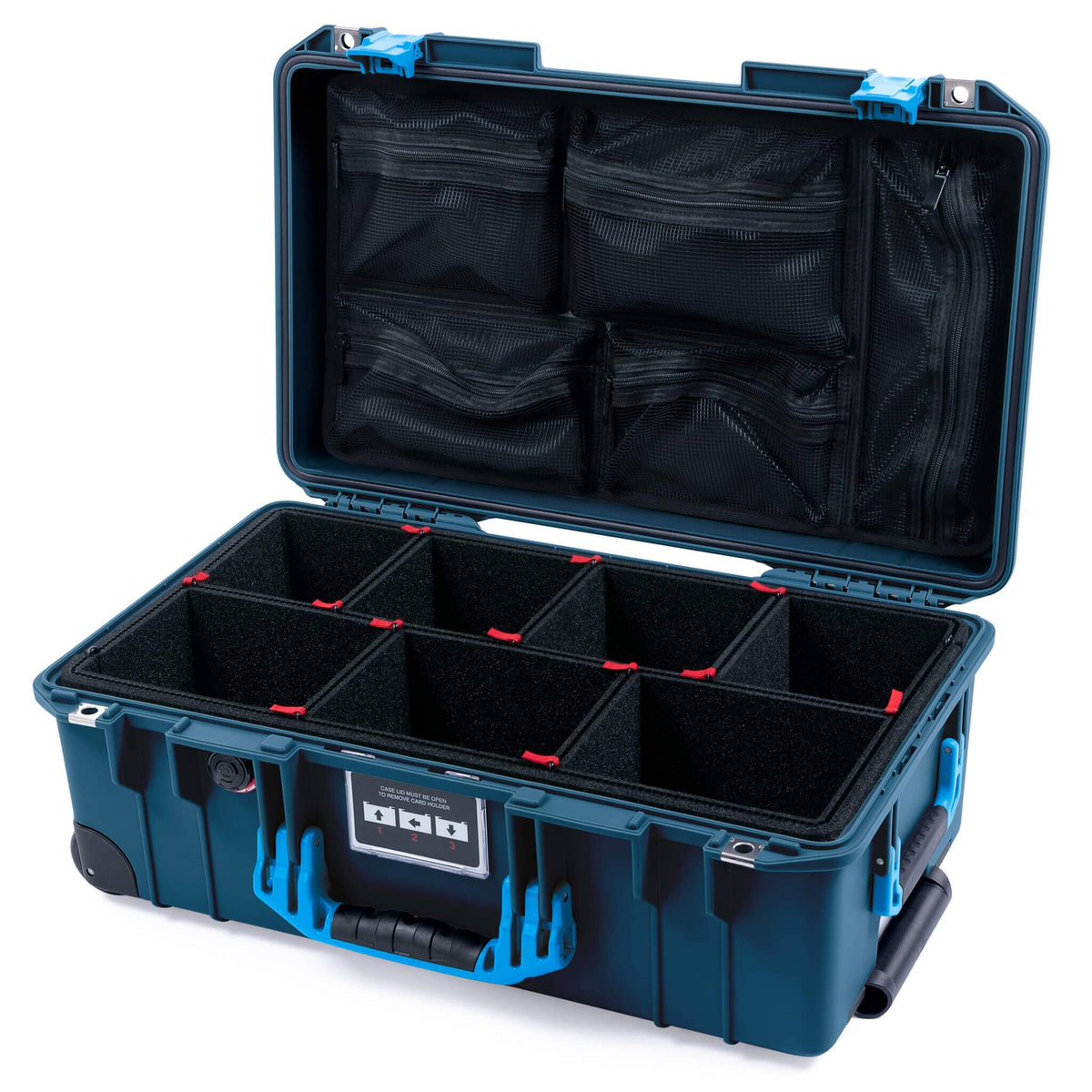 Pelican 1535 Air Case, Deep Pacific with Blue Handles &amp; Push-Button Latches TrekPak Divider System with Mesh Lid Organizer ColorCase 015350-0120-550-120