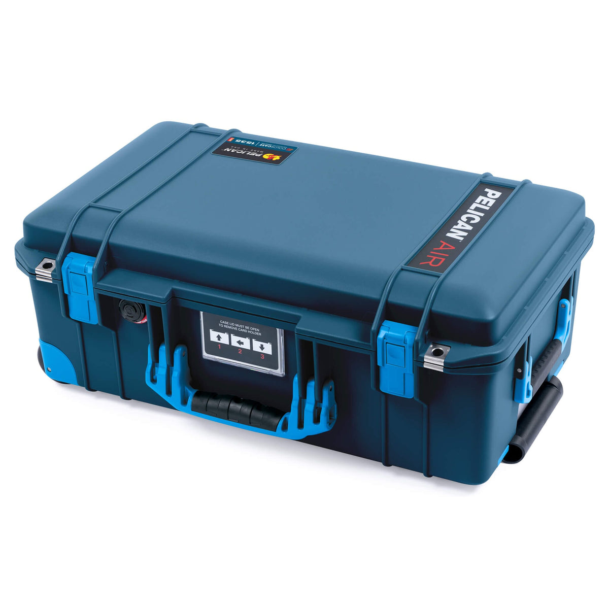 Pelican 1535 Air Case, Deep Pacific with Blue Handles, Push-Button Latches &amp; Trolley ColorCase 