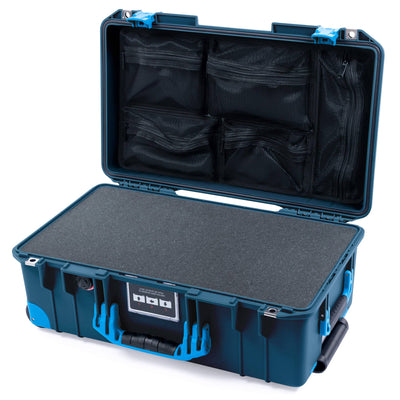 Pelican 1535 Air Case, Deep Pacific with Blue Handles, Push-Button Latches & Trolley Pick & Pluck Foam with Mesh Lid Organizer ColorCase 015350-0101-550-120-120