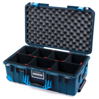 Pelican 1535 Air Case, Deep Pacific with Blue Handles, Push-Button Latches & Trolley TrekPak Divider System with Convolute Lid Foam ColorCase 015350-0020-550-120-120