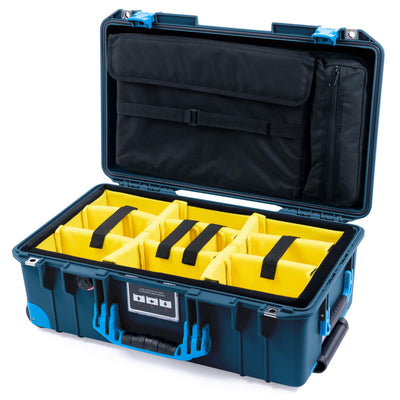 Pelican 1535 Air Case, Deep Pacific with Blue Handles, Push-Button Latches & Trolley Yellow Padded Microfiber Dividers with Computer Pouch ColorCase 015350-0210-550-120-120