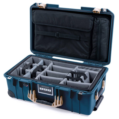 Pelican 1535 Air Case, Deep Pacific with Desert Tan Handles & Latches TrekPak Divider System with Computer Pouch ColorCase 015350-0220-550-311