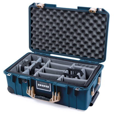 Pelican 1535 Air Case, Deep Pacific with Desert Tan Handles & Latches TrekPak Divider System with Convolute Lid Foam ColorCase 015350-0020-550-311