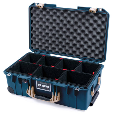 Pelican 1535 Air Case, Deep Pacific with Desert Tan Handles & Latches Gray Padded Microfiber Dividers with Convolute Lid Foam ColorCase 015350-0070-550-311
