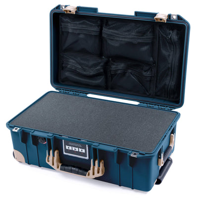 Pelican 1535 Air Case, Deep Pacific with Desert Tan Handles, Latches & Trolley Pick & Pluck Foam with Mesh Lid Organizer ColorCase 015350-0101-550-311-310