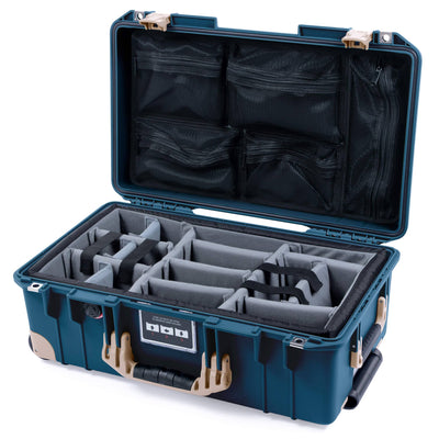 Pelican 1535 Air Case, Deep Pacific with Desert Tan Handles, Latches & Trolley Gray Padded Microfiber Dividers with Mesh Lid Organizer ColorCase 015350-0170-550-311-310