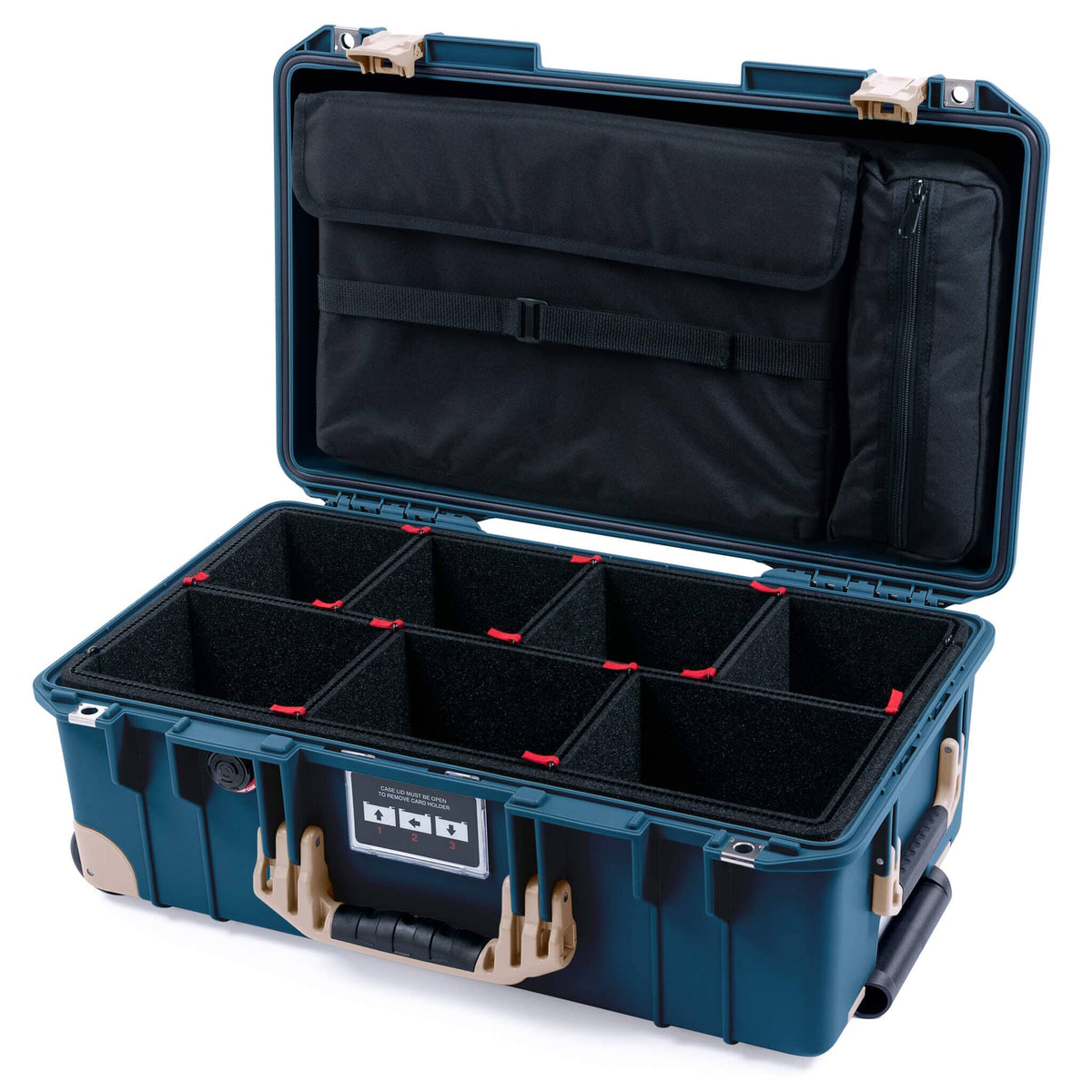 Pelican 1535 Air Case, Deep Pacific with Desert Tan Handles, Latches &amp; Trolley TrekPak Divider System with Computer Pouch ColorCase 015350-0220-550-311-310