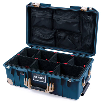 Pelican 1535 Air Case, Deep Pacific with Desert Tan Handles, Latches & Trolley TrekPak Divider System with Mesh Lid Organizer ColorCase 015350-0120-550-311-310