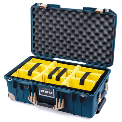 Pelican 1535 Air Case, Deep Pacific with Desert Tan Handles, Latches & Trolley Yellow Padded Microfiber Dividers with Convolute Lid Foam ColorCase 015350-0010-550-311-310