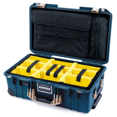 Pelican 1535 Air Case, Deep Pacific with Desert Tan Handles & Latches Yellow Padded Microfiber Dividers with Computer Pouch ColorCase 015350-0210-550-311