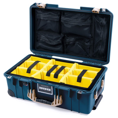 Pelican 1535 Air Case, Deep Pacific with Desert Tan Handles & Latches Yellow Padded Microfiber Dividers with Mesh Lid Organizer ColorCase 015350-0110-550-311