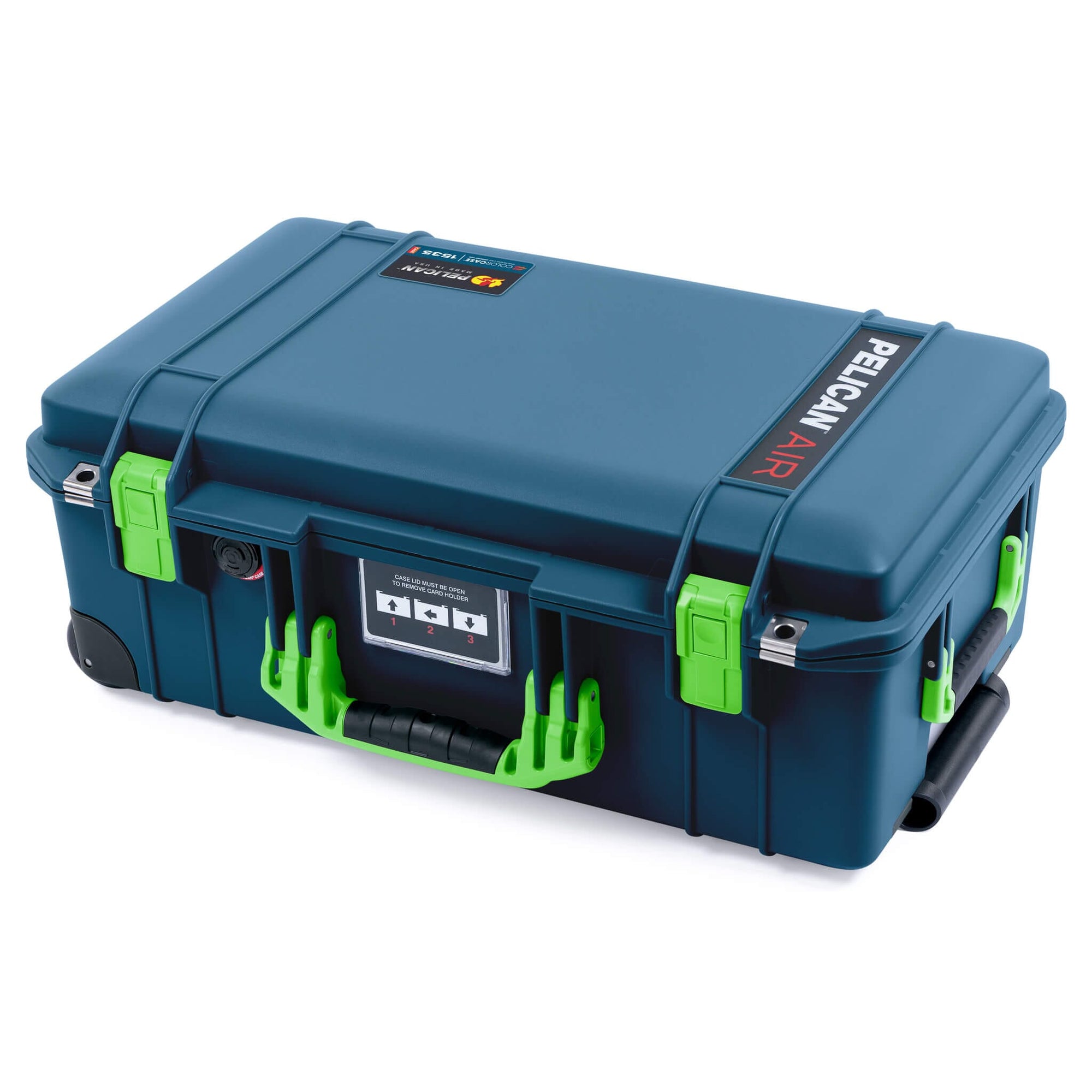 Pelican 1535 Air Case, Deep Pacific with Lime Green Handles & Latches ColorCase 