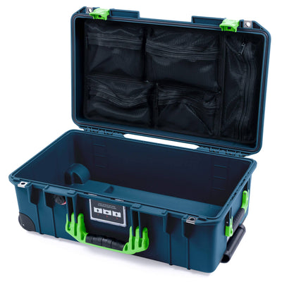 Pelican 1535 Air Case, Deep Pacific with Lime Green Handles & Latches Mesh Lid Organizer Only ColorCase 015350-0100-550-301