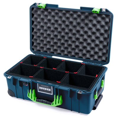 Pelican 1535 Air Case, Deep Pacific with Lime Green Handles & Latches TrekPak Divider System with Convolute Lid Foam ColorCase 015350-0020-550-301