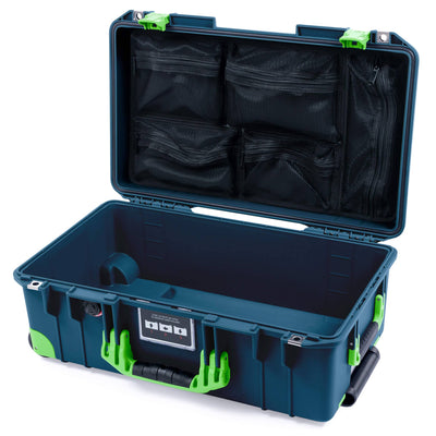 Pelican 1535 Air Case, Deep Pacific with Lime Green Handles, Latches & Trolley Mesh Lid Organizer Only ColorCase 015350-0100-550-301-300