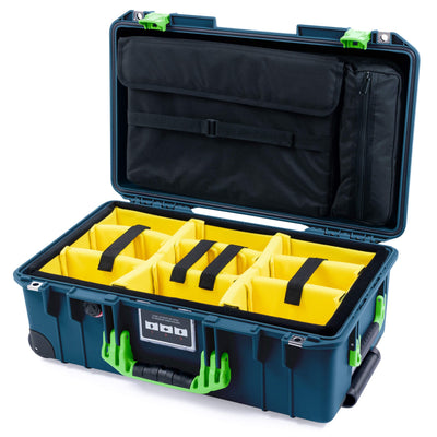 Pelican 1535 Air Case, Deep Pacific with Lime Green Handles & Latches Yellow Padded Microfiber Dividers with Computer Pouch ColorCase 015350-0210-550-301